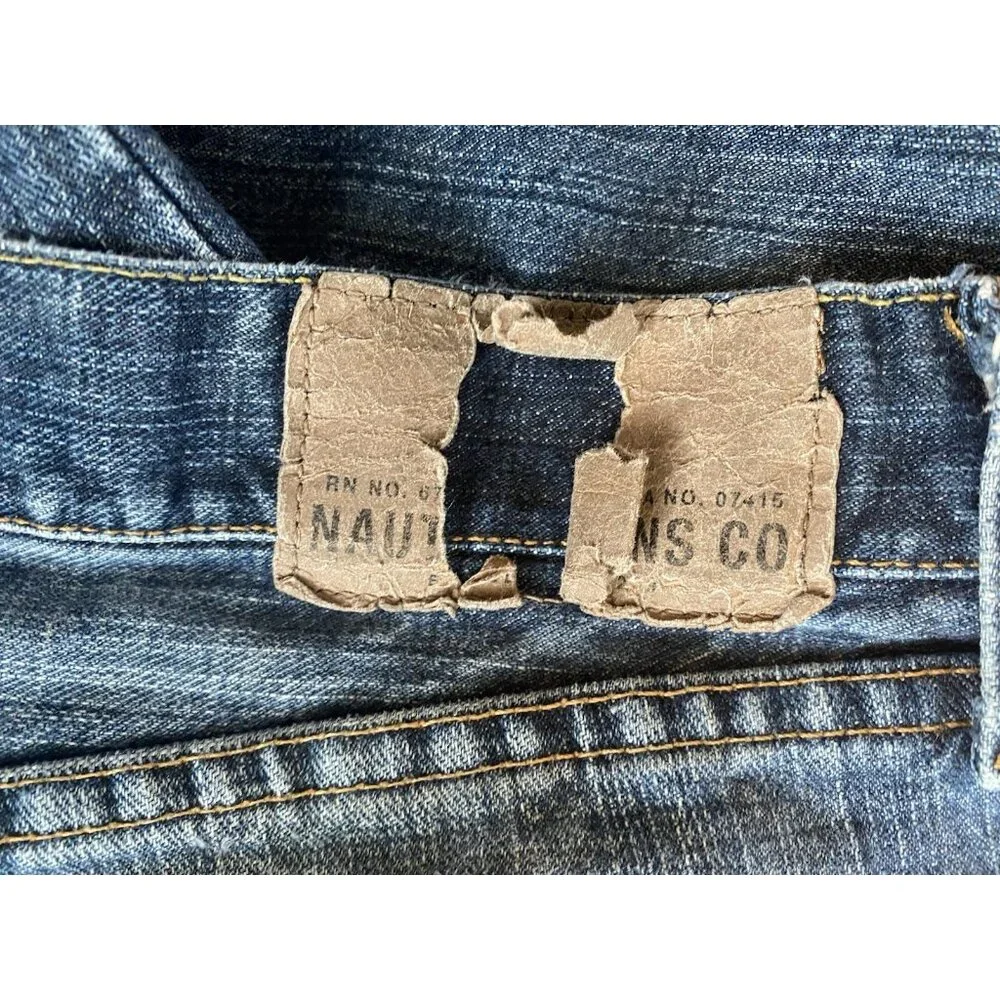 Vintage NAUTICA Jeans Mens‎ 36x34 Blue Denim LOOSE Baggy Faded Washout Whiskered